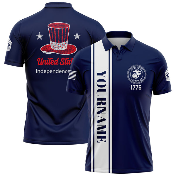 Custom Navy United States Military Rank Name Independence Day Golf Polo Shirt