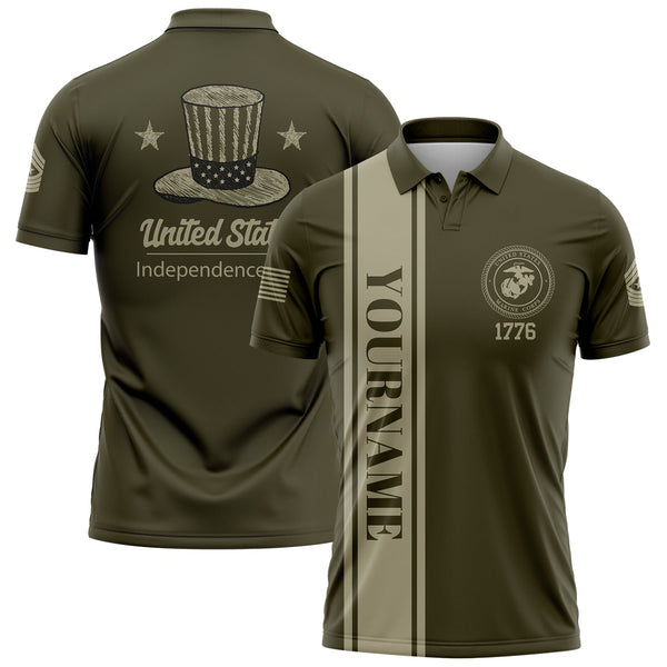 Custom Olive United States Military Rank Name Independence Day Golf Polo Shirt