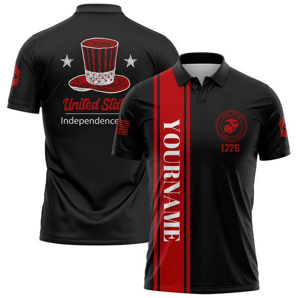 Custom Black United States Military Rank Name Independence Day Golf Polo Shirt