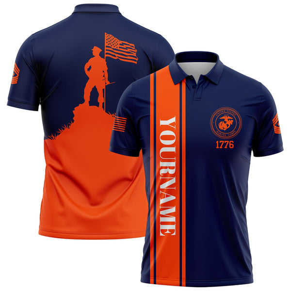 Custom Navy American Flag Military Rank Name Independence Day Golf Polo Shirt