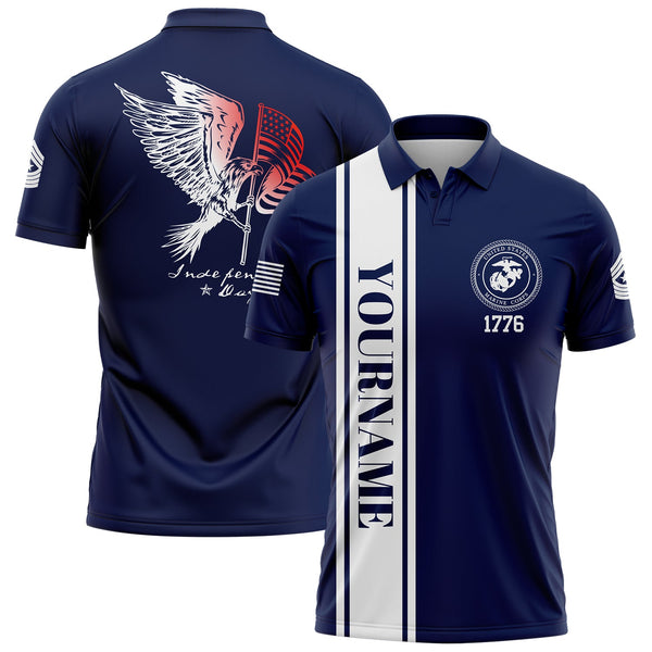Custom Navy Eagle American Flag Military Rank Name Independence Day Golf Polo Shirt