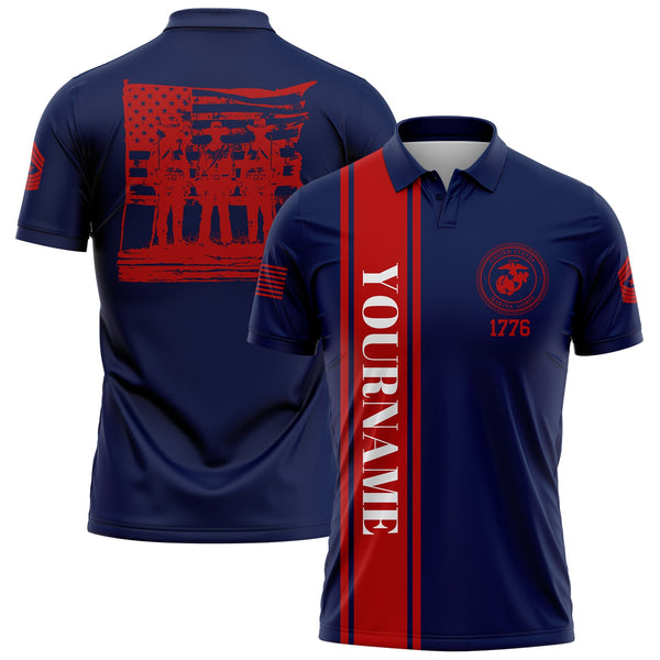 Custom Navy American History Flag Military Rank Name Independence Day Golf Polo Shirt