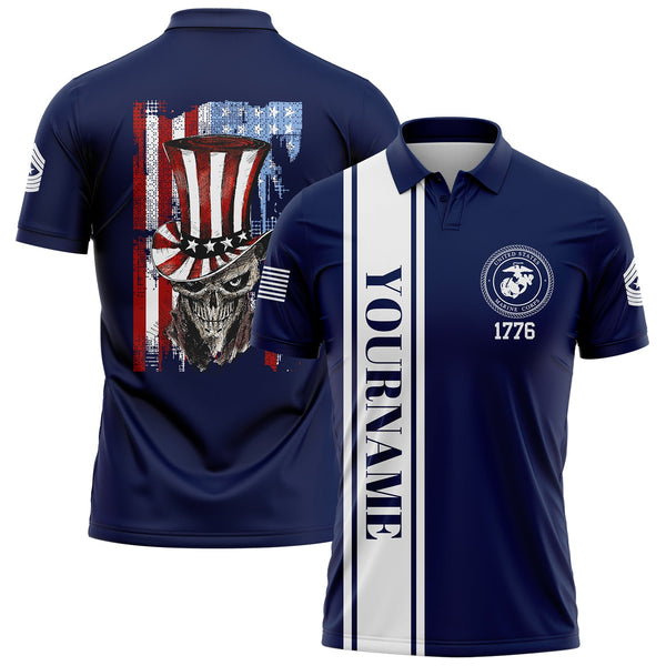 Custom Navy Magician Skull Military Rank Name Independence Day Golf Polo Shirt