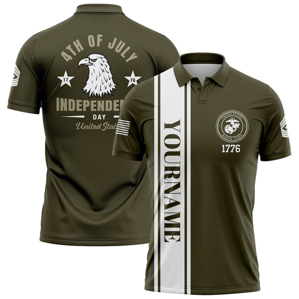 Custom Olive Eagle 4th Of July Military Rank Name Independence Day Golf Polo Shirt