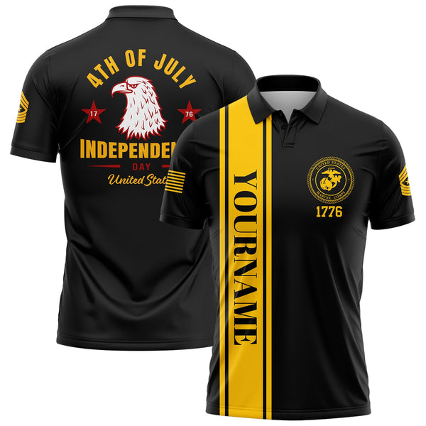 Custom Black Eagle 4th Of July Military Rank Name Independence Day Golf Polo Shirt