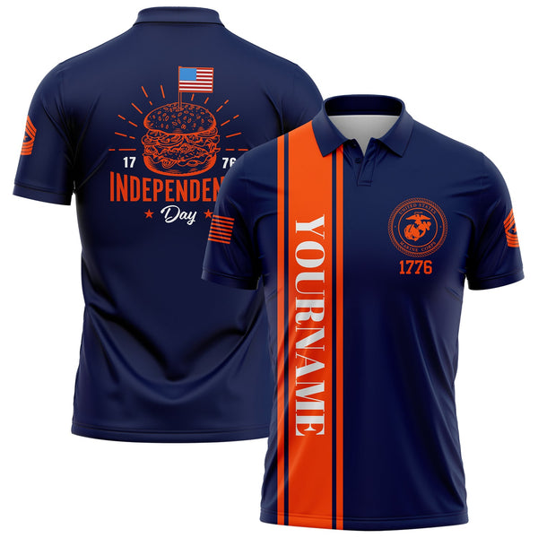 Custom Navy Hamburger American Flag Military Rank Name Independence Day Golf Polo Shirt