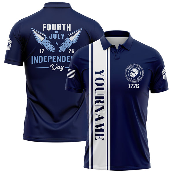 Custom Navy Fourth Of July Military Rank Name Independence Day Golf Polo Shirt