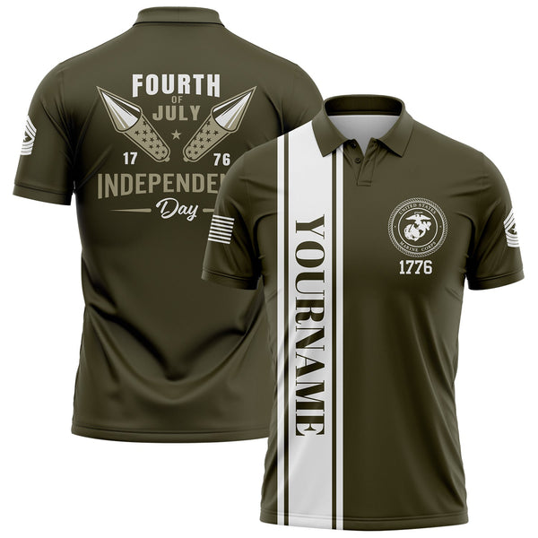 Custom Olive Fourth Of July Military Rank Name Independence Day Golf Polo Shirt