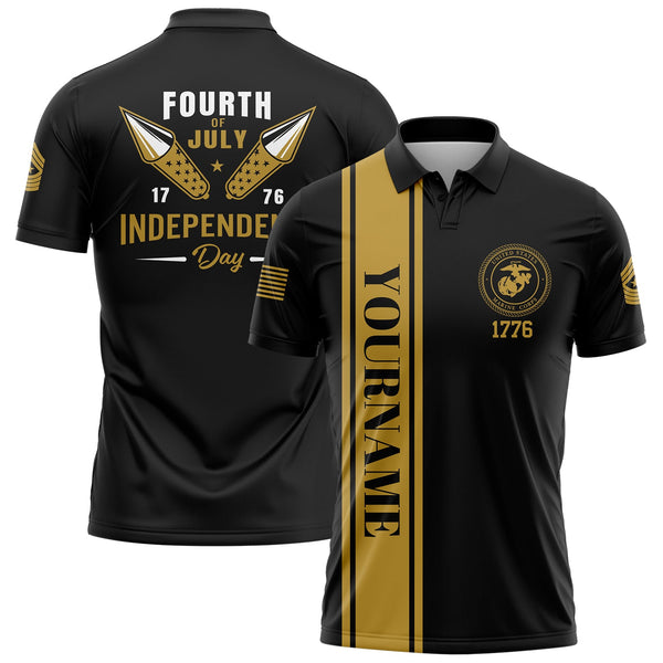 Custom Black Fourth Of July Military Rank Name Independence Day Golf Polo Shirt