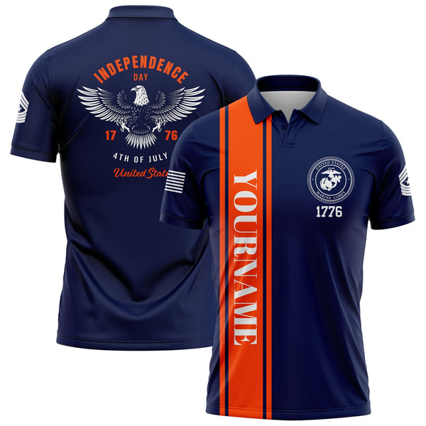 Custom Navy 1776 Eagle Military Rank Name Independence Day Golf Polo Shirt