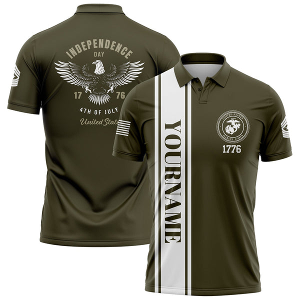Custom Olive 1776 Eagle Military Rank Name Independence Day Golf Polo Shirt