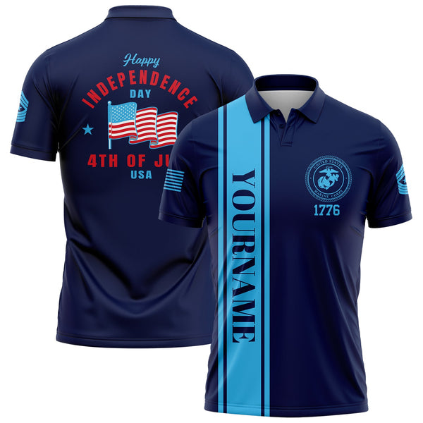 Custom Navy 4th Of July American Flag Military Rank Name Independence Day Golf Polo Shirt