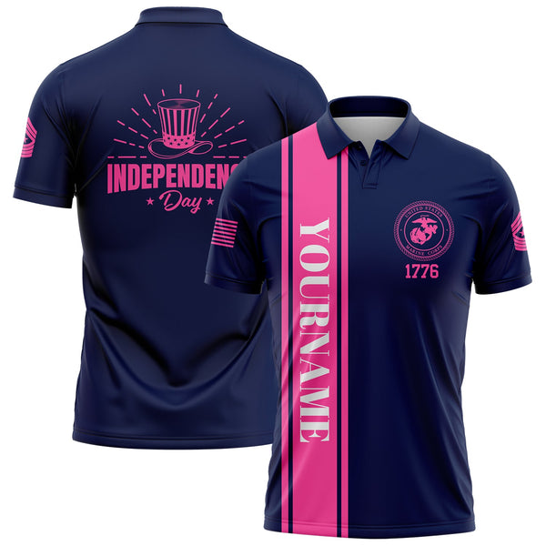 Custom Navy Magic Hat Military Rank Name Independence Day Golf Polo Shirt