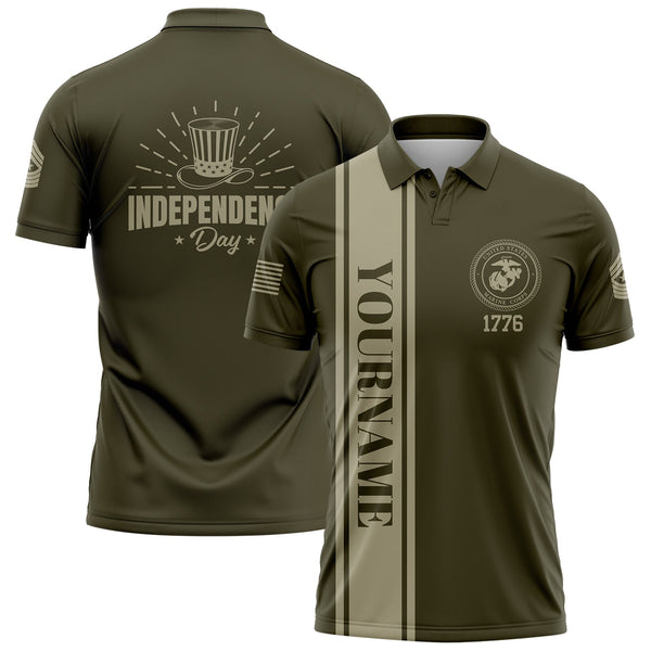 Custom Olive Magic Hat Military Rank Name Independence Day Golf Polo Shirt