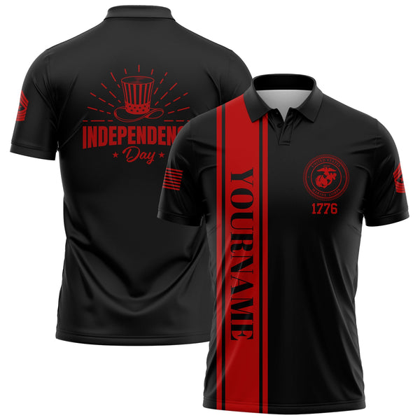 Custom Black Magic Hat Military Rank Name Independence Day Golf Polo Shirt