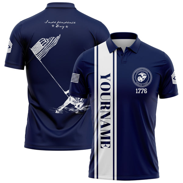 Custom Navy American Flag Military Rank Name Independence Day Golf Polo Shirt