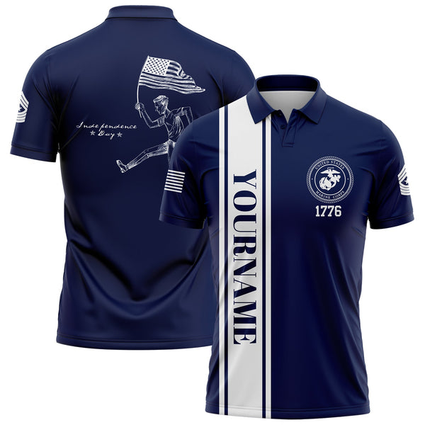 Custom Navy American Flag Military Rank Name Independence Day Golf Polo Shirt