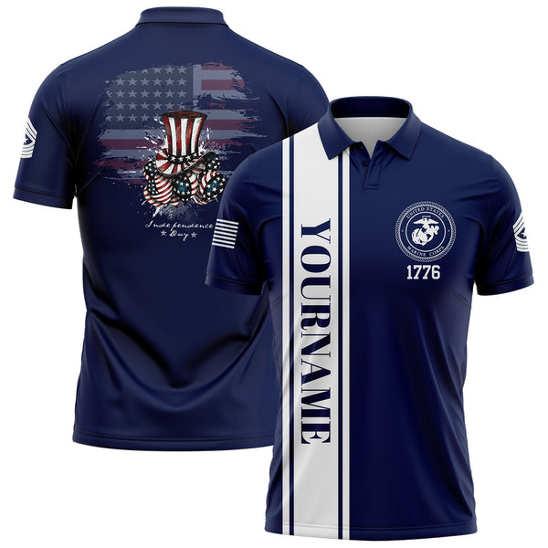 Custom Navy Magic Hat American Flag Military Rank Name Independence Day Golf Polo Shirt