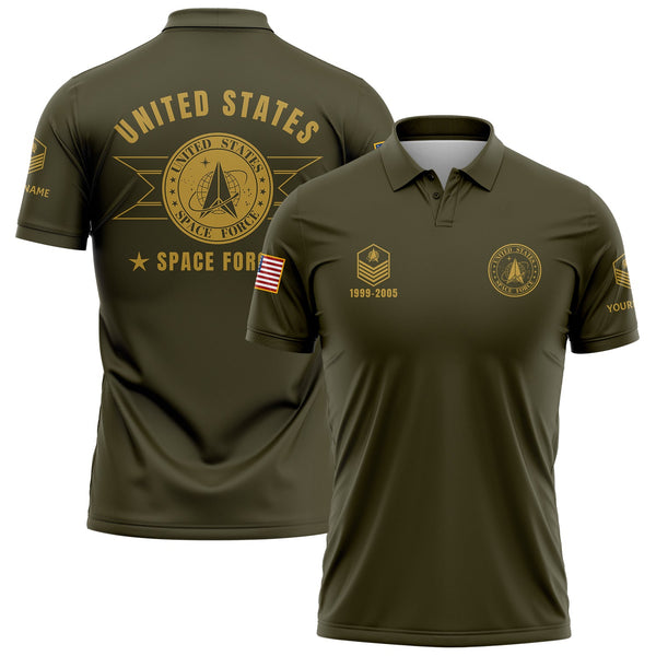 Custom Olive U.S Space Force Military Rank Veteran Name Golf Polo Shirt