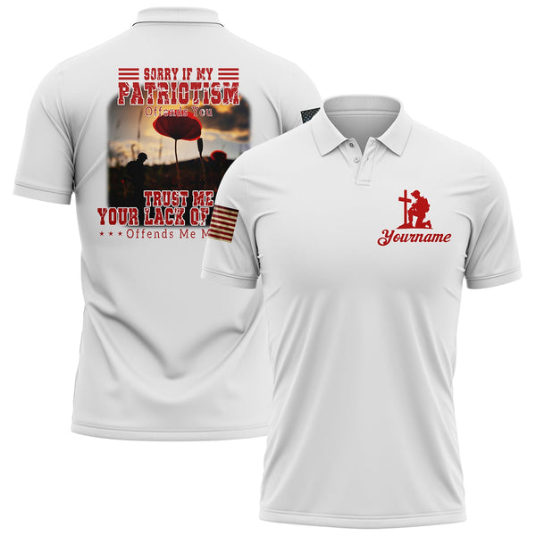 Sorry If My Patriotism Offends You Trust Me Your Lack Of Spine Offends Me More Custom White American Patriot Name Golf Polo Shirt