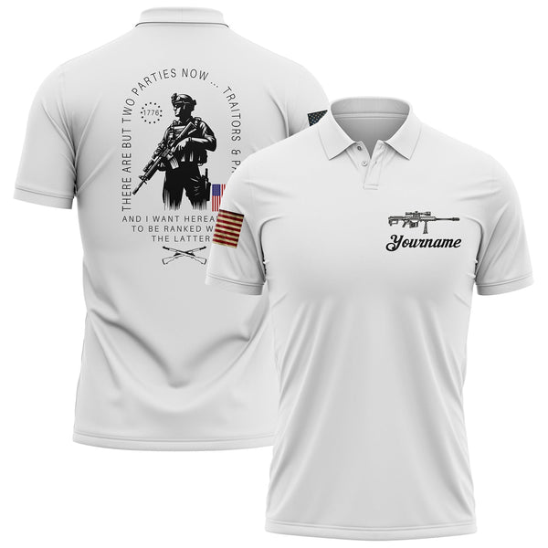 There Are But Two Parties Now Traitors & Patriot And I Want Hereafter To Be Ranked With The Latter Custom White American Patriot Name Golf Polo Shirt