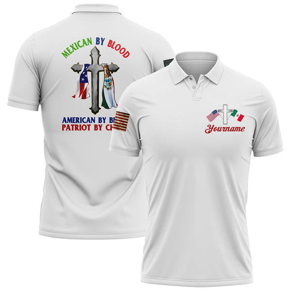 Mexican By Blood American By Birth Patriot By Choice Custom White American Patriot Name Golf Polo Shirt