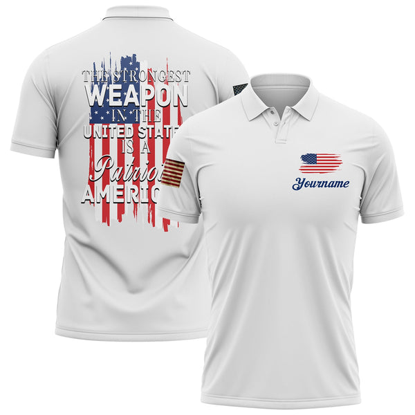 The Strongest Weapon In The United States Is A Patriotic American Custom White American Patriot Name Golf Polo Shirt