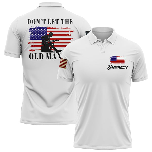 Don't Let The Old Man In Custom White American Patriot Name Golf Polo Shirt