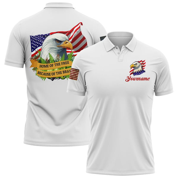 Home Of The Free Because Of The Brave Custom White American Patriot Name Golf Polo Shirt