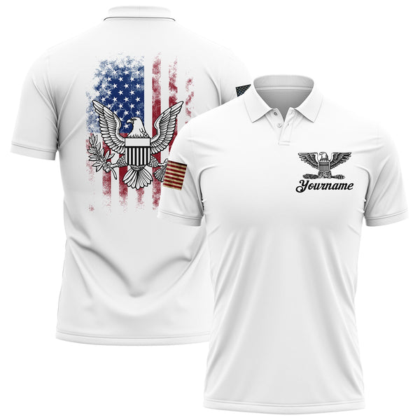Custom White American Patriot Name Golf Polo Shirt