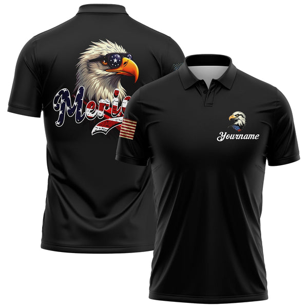 Custom Black America Eagle Patriot Name Golf Polo Shirt