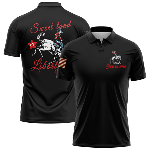 Sweet Land Of Liberty Custom Black American Patriot Name Golf Polo Shirt