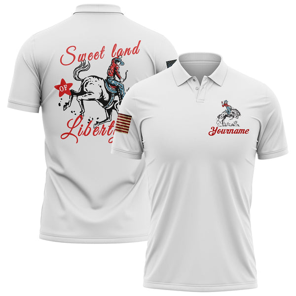 Sweet Land Of Liberty Custom White American Patriot Name Golf Polo Shirt