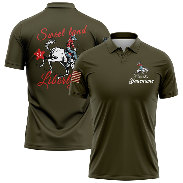 Sweet Land Of Liberty Custom Olive American Patriot Name Golf Polo Shirt