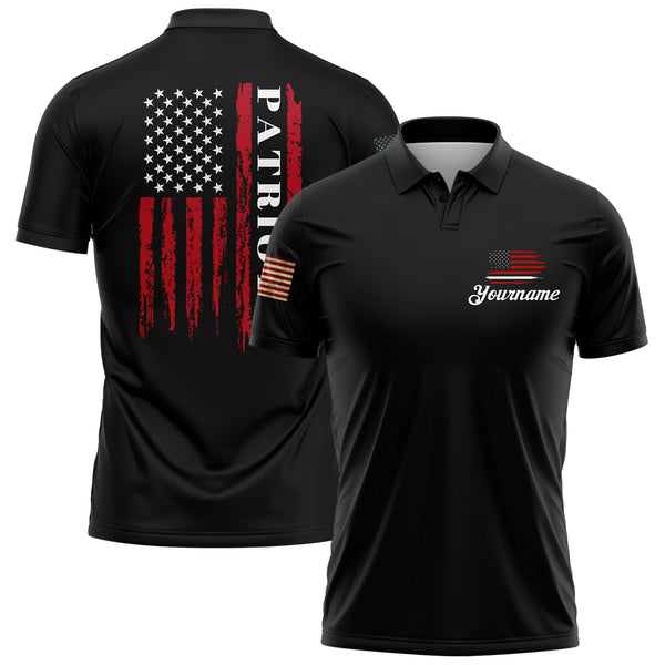 Custom Black American Patriot Name Golf Polo Shirt