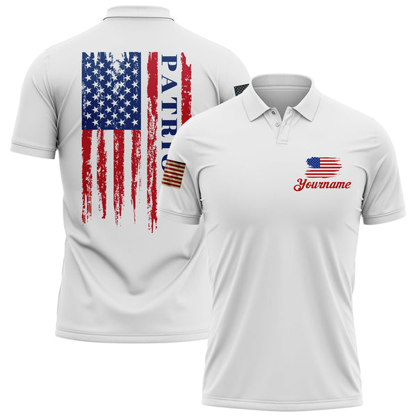 Custom White American Patriot Name Golf Polo Shirt