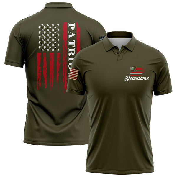 Custom Olive American Patriot Name Golf Polo Shirt