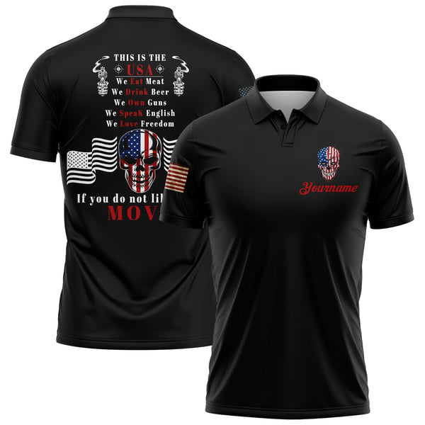 This Is The USA Custom Black Skull American Patriot Name Golf Polo Shirt