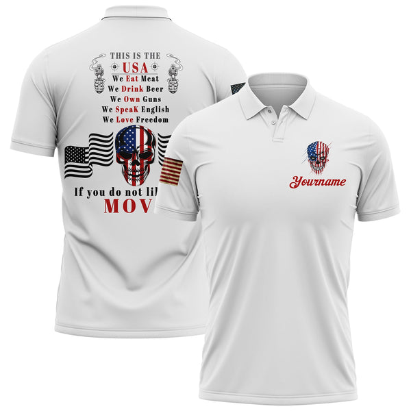 This Is The USA Custom White Skull American Patriot Name Golf Polo Shirt