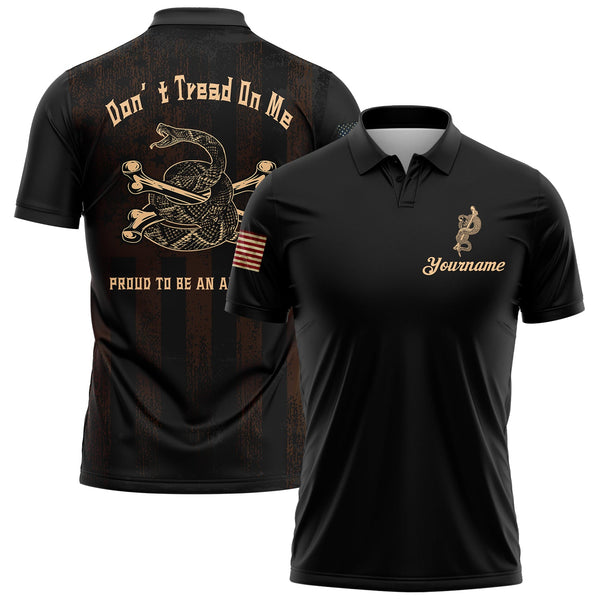 Don't Tread On Me Proud To Be An American Custom Black American Patriot Name Golf Polo Shirt