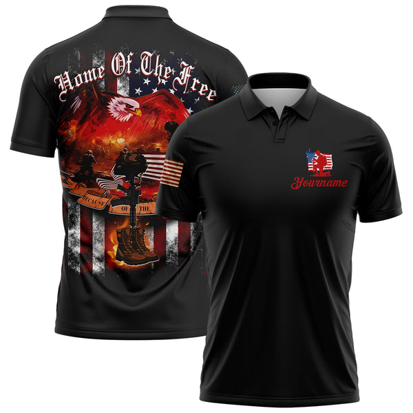 Home Of The Free Because Of The Brave Custom Black American Patriot Name Golf Polo Shirt