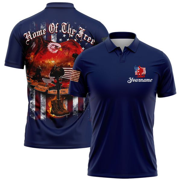 Home Of The Free Because Of The Brave Custom Navy American Patriot Name Golf Polo Shirt