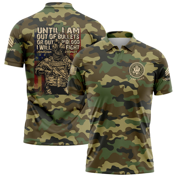 Until I Am Out Of Bullets Or Out Of Blood I Will Fight Custom Camo U.S. Army Military Sergeant Rank Veteran Name Golf Polo Shirt | Father's Day Gifts