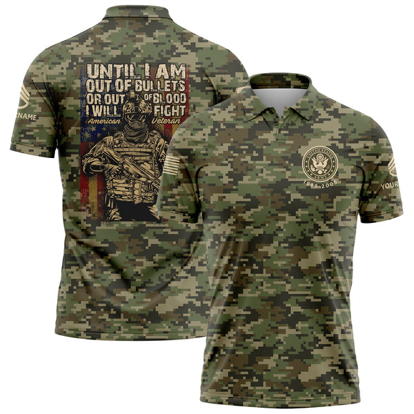 Until I Am Out Of Bullets Or Out Of Blood I Will Fight Custom Camo U.S. Army Military Staff Sergeant Rank Veteran Name Golf Polo Shirt | Father's Day Gifts