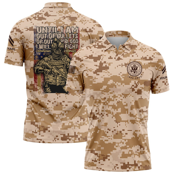 Until I Am Out Of Bullets Or Out Of Blood I Will Fight Custom Camo U.S. Army Military Corporal Rank Veteran Name Golf Polo Shirt | Father's Day Gifts