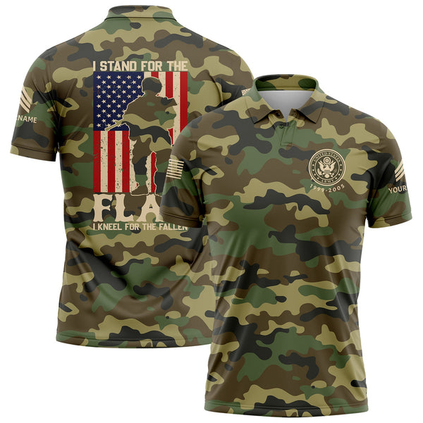 I Stand For Flag I Kneel For The Fallen 1776 Custom Camo U.S. Army Military Sergeant Rank Name Veterans Day Golf Polo Shirt | Father's Day Gifts
