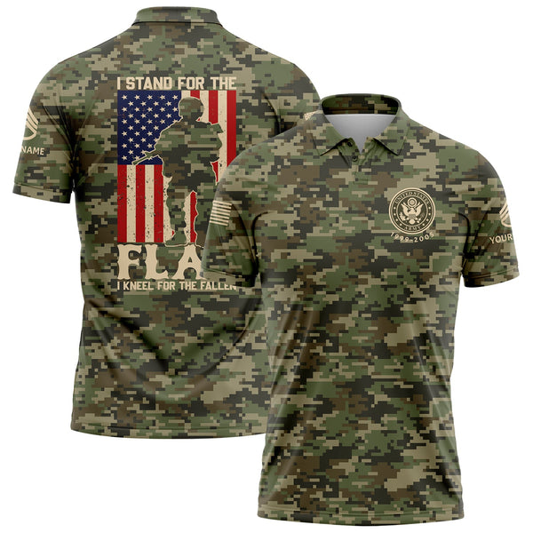 I Stand For Flag I Kneel For The Fallen 1776 Custom Camo U.S. Army Military Staff Sergeant Rank Name Veterans Day Golf Polo Shirt | Father's Day Gifts