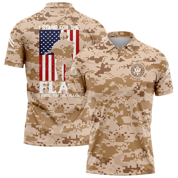 I Stand For Flag I Kneel For The Fallen 1776 Custom Camo U.S. Army Military Corporal Rank Name Veterans Day Golf Polo Shirt | Father's Day Gifts