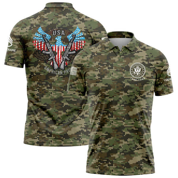 Custom Camo USA Eagle Pride American Flag U.S Army Military Staff Sergeant Rank Name Golf Polo Shirt | Father's Day Gifts