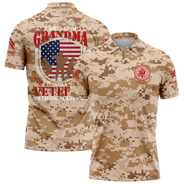 Custom Camo I'm A Mom Grandma Flag U.S Army Military Corporal Rank Name Veterans Day Golf Polo Shirt | Father's Day Gifts